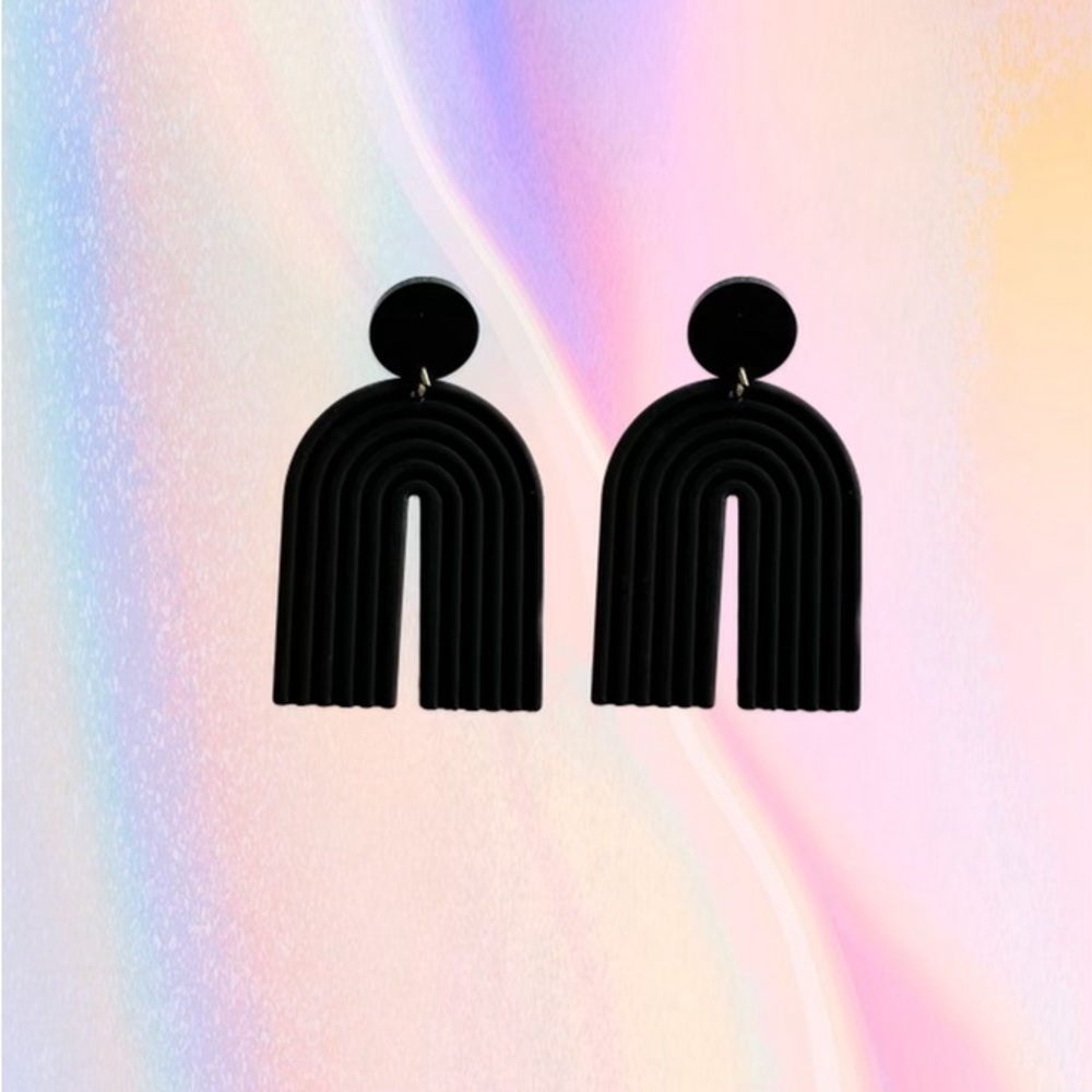 FASHION BLACK RAINBOW EARRINGS CLAY TRENDY CUTE
